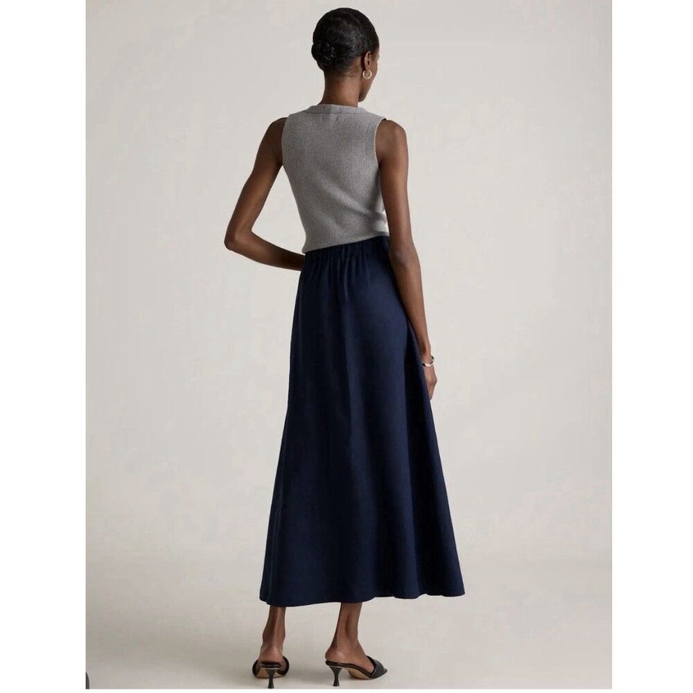 Quince 100% European Linen Maxi Skirt Deep Navy XS Side Slit Pockets Coastal - Picture 8 of 13